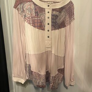 POL Patchwork Blouse in Cream and Pink